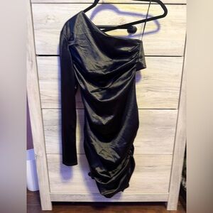 GB  One Shoulder Black Dress